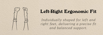 Merino wool crew socks feature illustration highlighting a left-right ergonomic fit design.