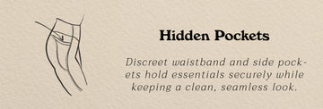 Flex Sports Leggings feature illustration highlighting a hidden pockets design.
