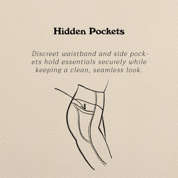 Flex Sports Leggings feature illustration highlighting a hidden pockets design.