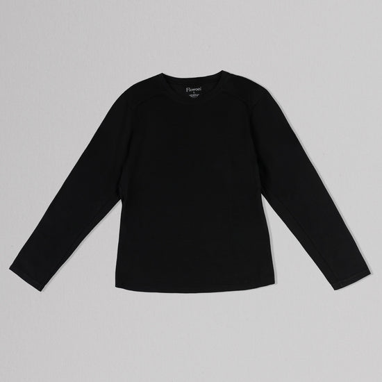 Black long-sleeve shirt on a light gray background