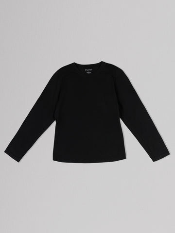 Black long-sleeve shirt on a light gray background